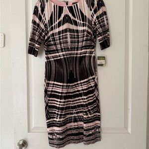 Taylor Pink and Black Geometric Long Sleeve Dress